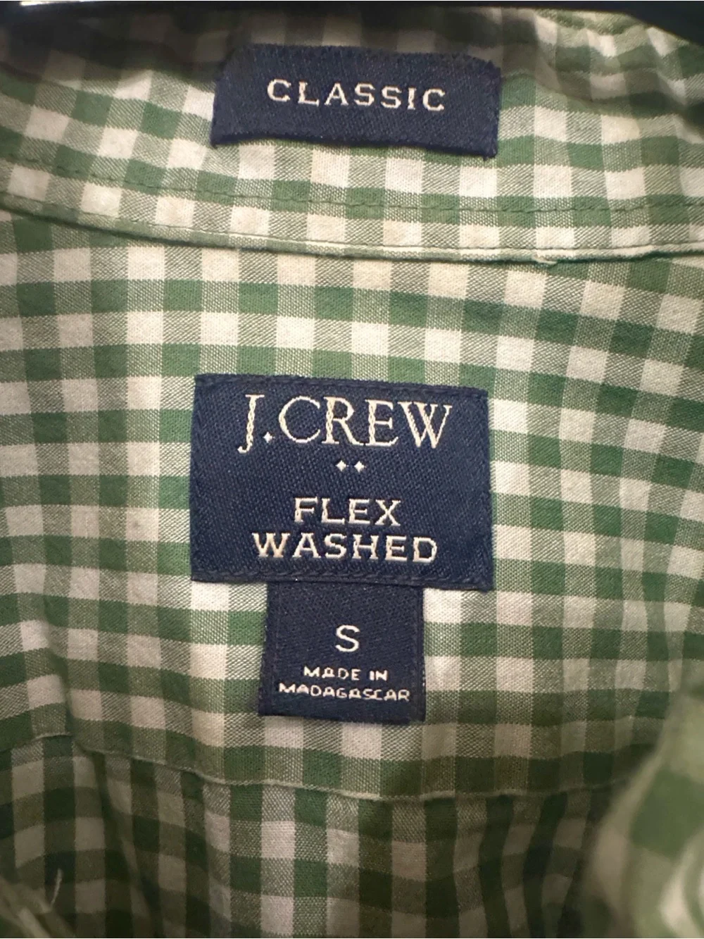J. Crew Men’s Green and White Gingham Button-Down Shirt